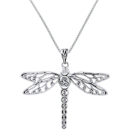 - Sterling Silver Celtic Triskele Dragonfly Pendant on 18 Inch Box Chain Necklace