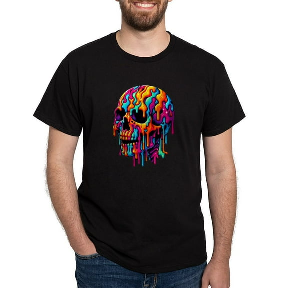 CafePress - Vibrant Psychedelic Skull Men's Value T Shirt - Men's Classic Graphic Cotton T-Shirt