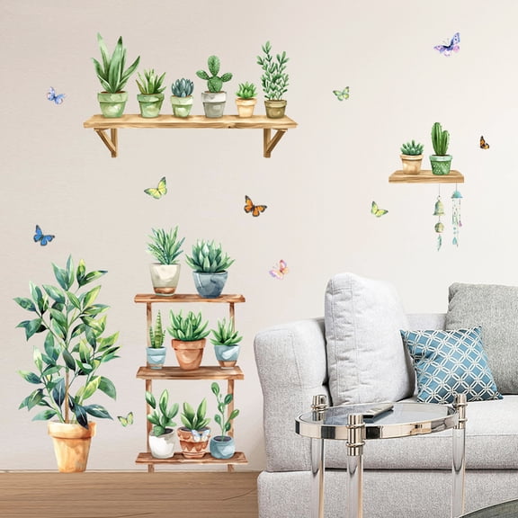 Potted Plants Wall Stickers Decals Decor Removable Peel and Stick 2 Sheets 11.8" x 37.8" Vinyl 3D Wall Murals
