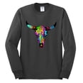thumbnail image 2 of Wild Bobby, Colorful Rainbow Cow Bull Skull Animal Lover Mens Long Sleeve Shirt, Charcoal, Small, 2 of 3