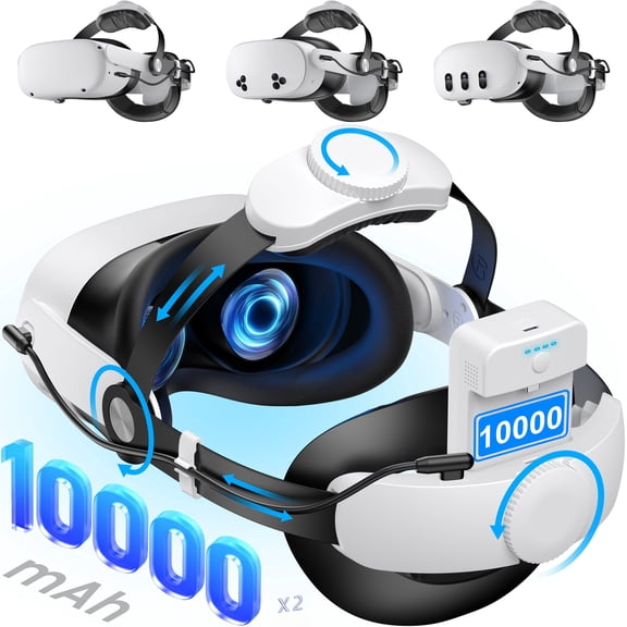 EUROA VR Accessories Adjustable Elite Strap for Oculus Quest 2 & 3 VR Headset with 2x10000mAh Rechargeable Battery