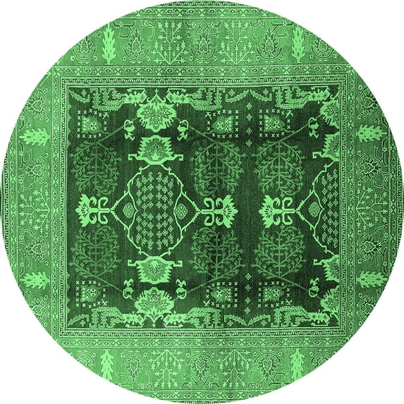 Ahgly Company Indoor Round Oriental Emerald Green Industrial Area Rugs, 4' Round