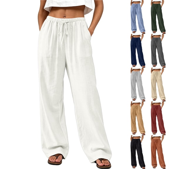 Nestiefly Linen Pants for Women Flowy Palazzo Pants Loose Boho High Waist Casual Wide Leg Trousers Summer Beach Vacation Clothes Wine S