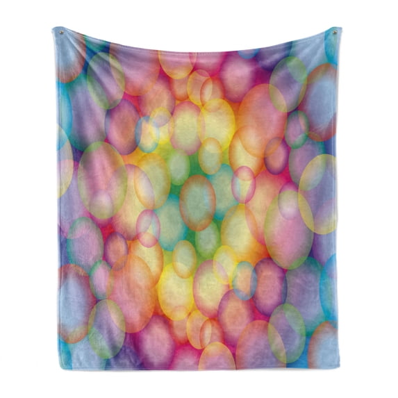 Modern Soft Flannel Fleece Throw Blanket, Colorful Hazy Balls Circular Hoops Bubbles Vibrant Rainbow Style Dreamy Art Print, Cozy Plush for Indoor and Outdoor Use, 70" x 90", Multicolor, by Ambesonne