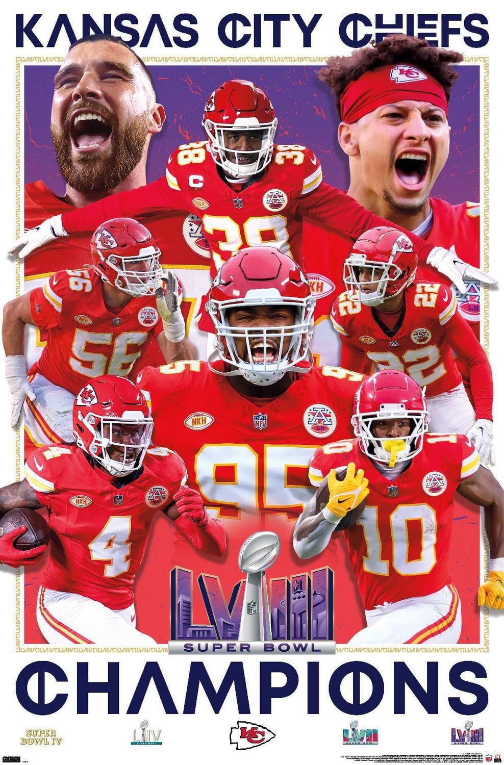 NFL Kansas City Chiefs - Super Bowl LVIII Champions Wall Poster, 14.725" x 22.375" Framed