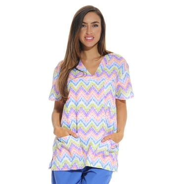 Just Love Women's Scrub Tops (Chevron Multi, Medium)