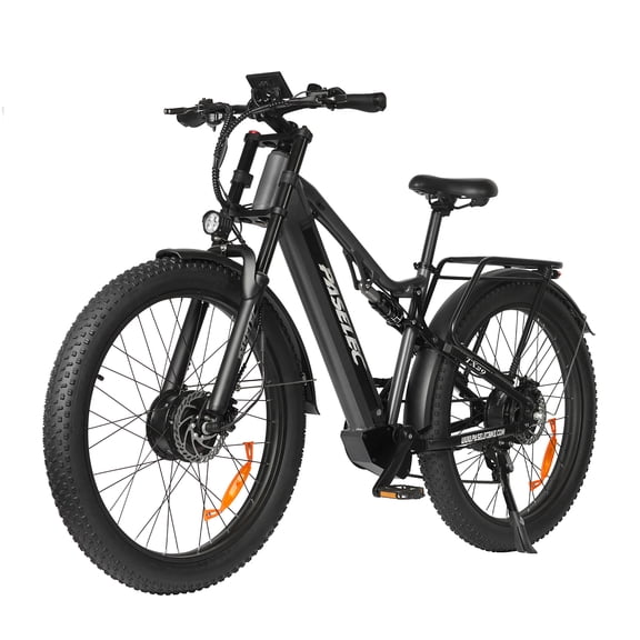 PASELEC 27.5" x 3" Fat Tire Electric Mountain Bike for Adults, AWD Dual Motor Ebike, 48V 19.2Ah Built-In & Removable Battery, 65Miles Long Range, Full Suspension, Dual Hydraulic Brakes, UL2849