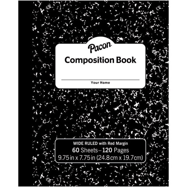 Composition Book, Black Marble, 3/8" Ruled W/Margin, 9-3/4" X 7-3/4", 60 Sheets