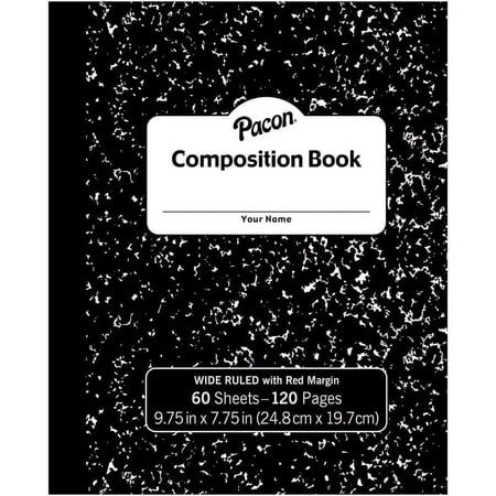 Composition Book, Black Marble, 3/8" Ruled w/Margin, 9-3/4" x 7-3/4", 60 Sheets | Bundle of 10 Each