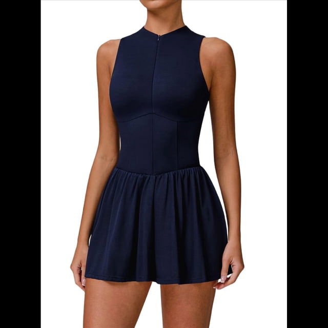 Vestido de Golf y Tenis para Mujer con Sujetador Incorporado, Pantalones Cortos con Cremallera, Corte Entallado, Falda Deportiva con Bolsillos Azul Oscuro S