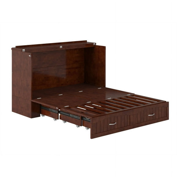 AFI Southampton Queen Solid Wood Murphy Bed Chest with Mattress in Walnut