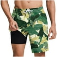 thumbnail image 2 of Simua Men's Tropical Leaf Print Swim Trunks | With Compression Liner & Drawstring Waist Beach Shorts, 2 of 6