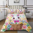 thumbnail image 1 of Kawaii Rabbit Girls Coverlet Kids Groovy Flowers Printed Twin Quilt Set,Colourful Geometric Lattice Grid Bedspread Set,Rustic Country Animals Bed Set Cartoon Farmhouse Quilt Cover, 1 of 5