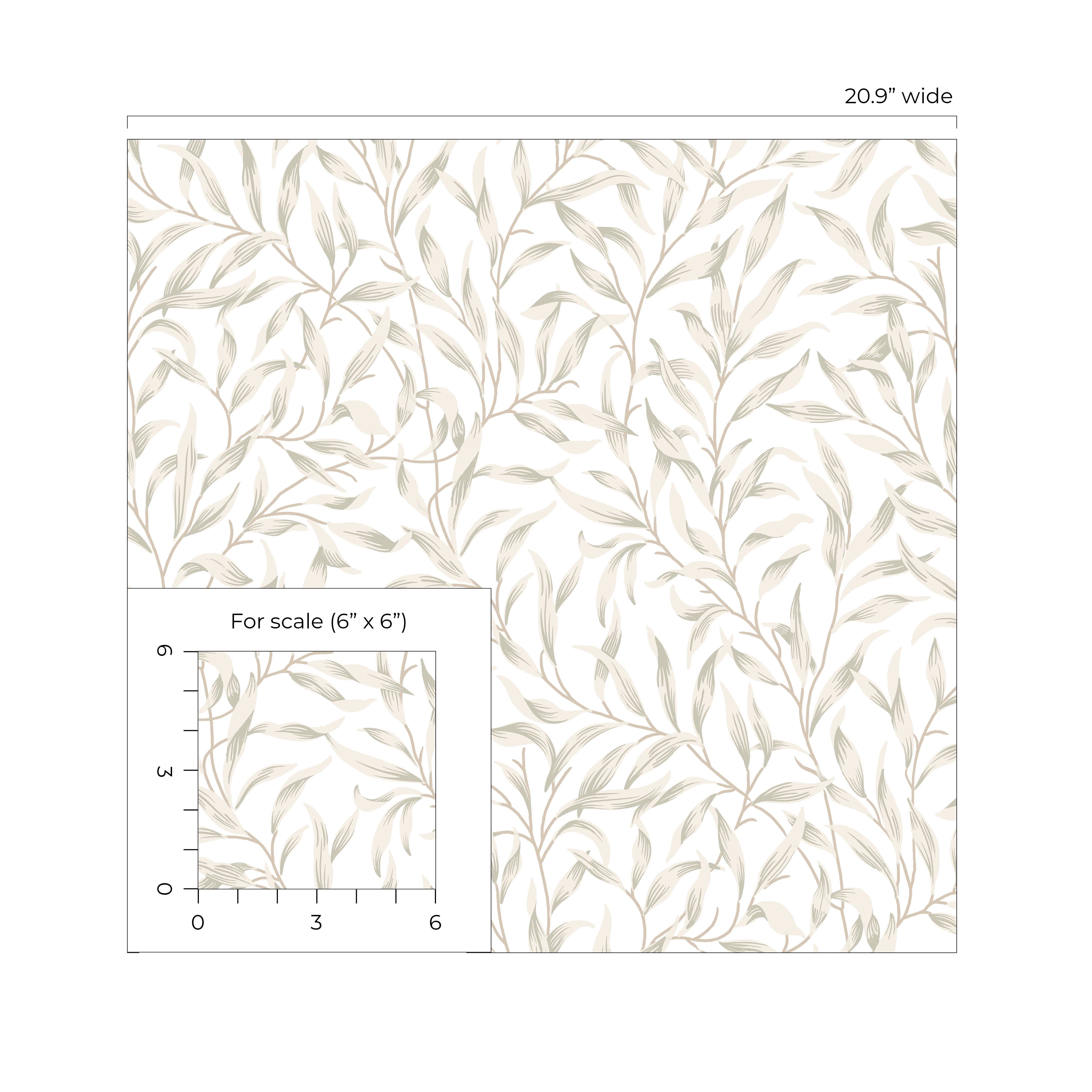 Seabrook Designs Neutral Willow Trail Prepasted Wallpaper - 20.9 in. W. x 33 ft. L. Roll