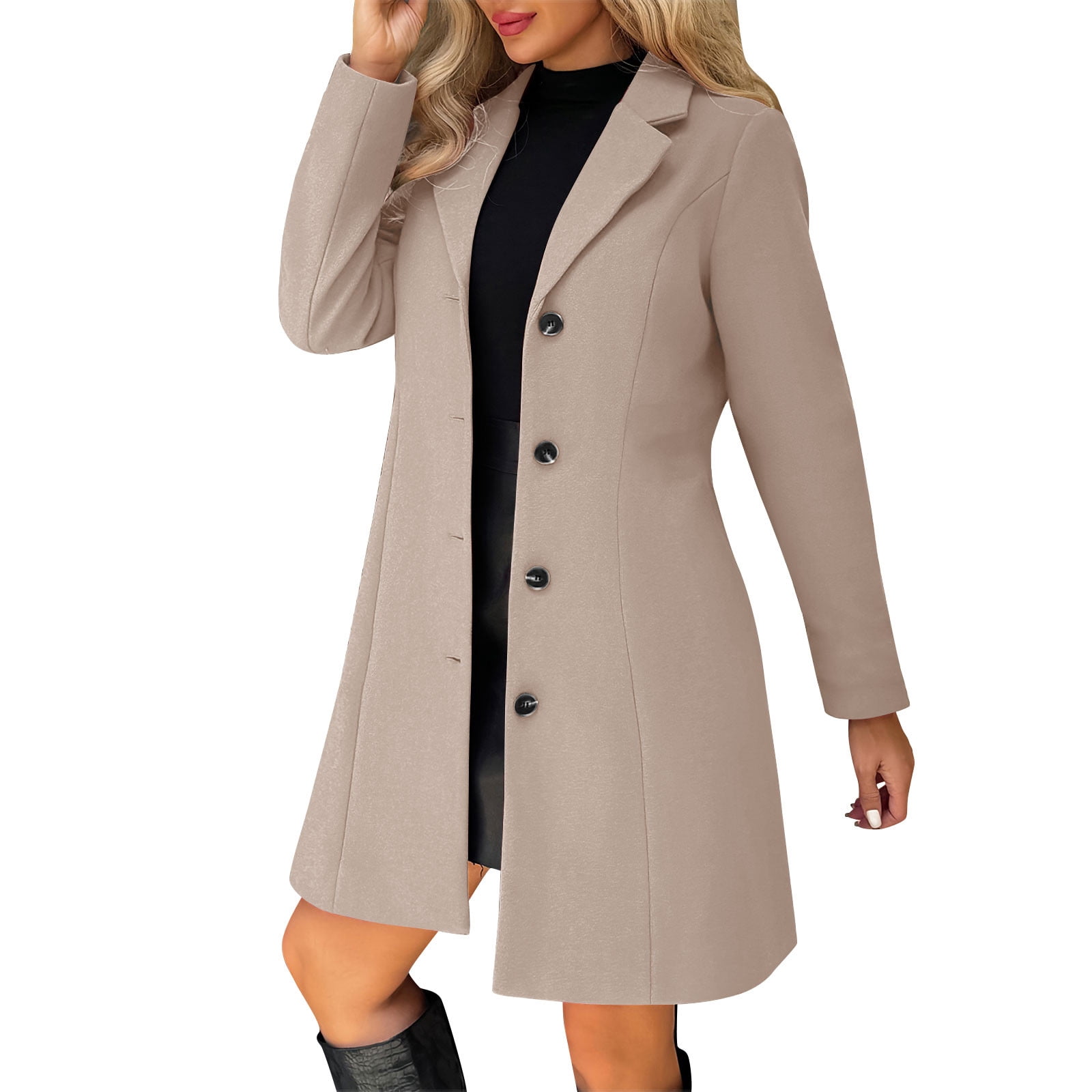 Wensltd Wool Blend Stand Collar Coat for Women Button Front Plush
