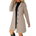 thumbnail image 2 of Women's Wool Blend Pea Coat Notched Collar Single Breasted Overcoat Warm Winter Trench Coat Khaki L, 2 of 7