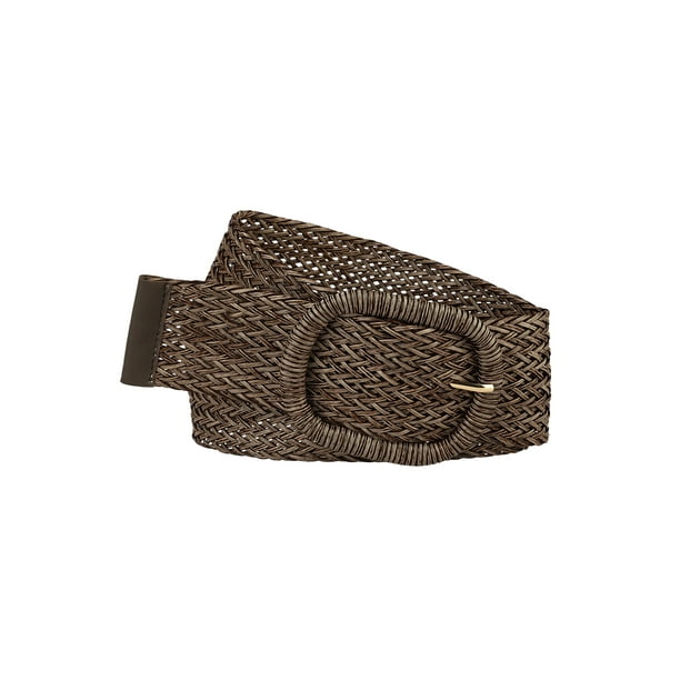 CINTURONES ANCHOS PARA MUJER INSPIRADOS CHIC, CINTURONES TRAMADOS TEJIDOS PARA VESTIDO, BROCHE GRUESO 22.83-37.01" Café