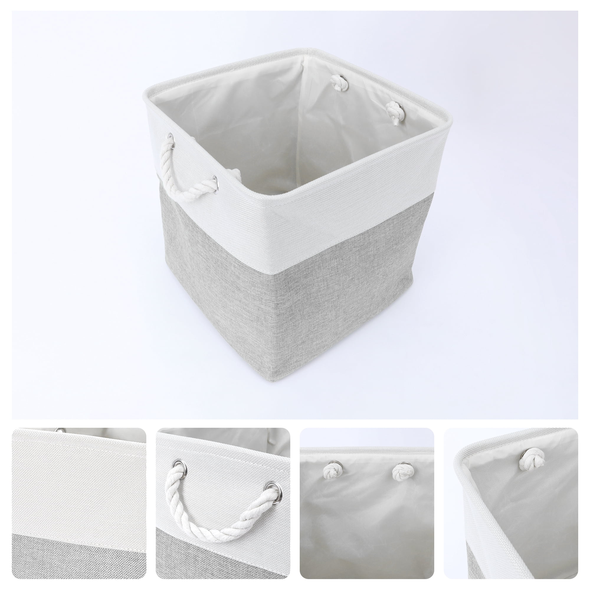 Unique Bargains Square Fabric Storage Basket Bin White/Light Grey 13inch