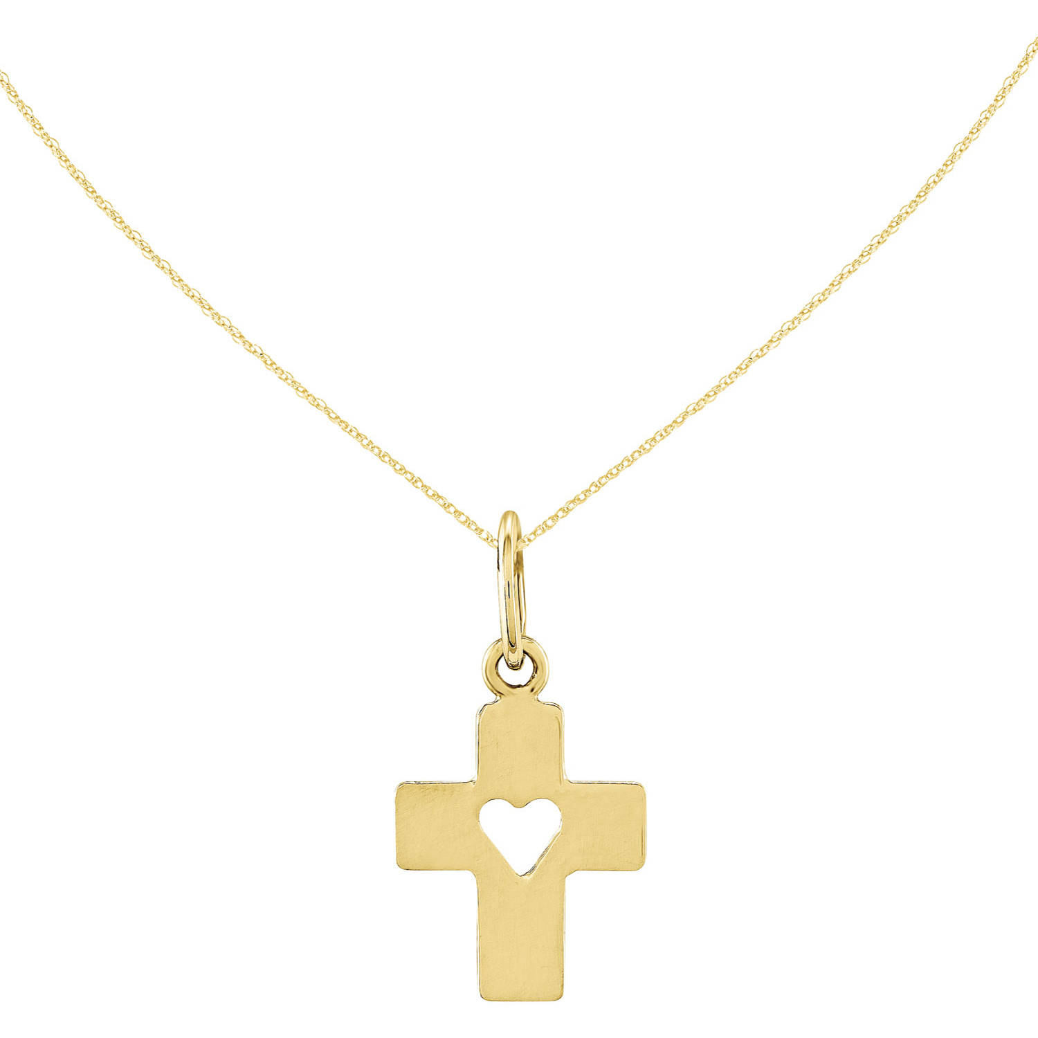 Primal Gold 14 Karat Yellow Gold Polished Cross with Heart Necklace