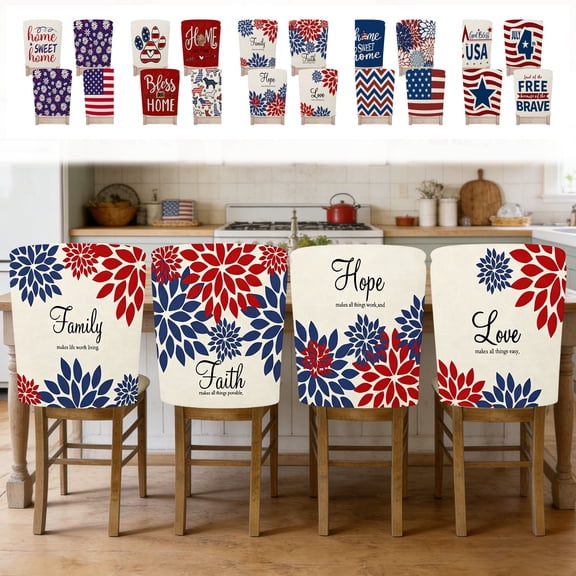 Memorial Day Saving!4th of July Decorations, Independence Day Chair Covers Set Of 4 Memorial Day 4th Of July Decorations For Home Kitchen Dining Party Holiday Decor