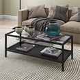 Henn&Hart 45 Inch Rectangular Coffee Table - Blackened Bronze Metal Frame With Tempered Glass Top & Raised Lower Shelf