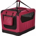 thumbnail image 1 of 91 cm Soft Dog Crate Foldable Portable Pet Carrier with Mesh Windows, Top & Front Openings, Carry Handles, Shoulder Strap and Washable Fleece Pad, Red, 1 of 4