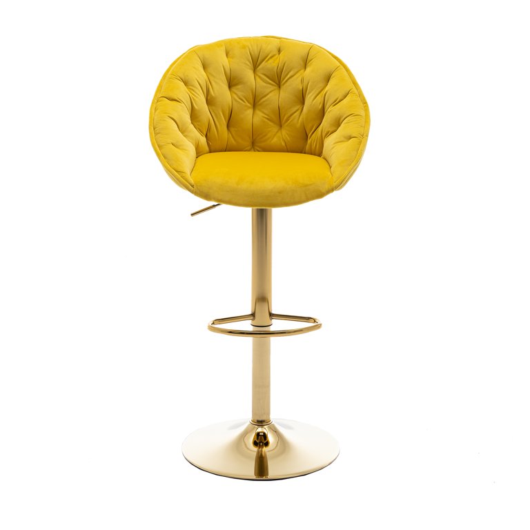 Set Of 2 Swivel Bar Stools - 29 Inch Velvet Kitchen Island Stools With Gold Metal Legs, Golden Yellow