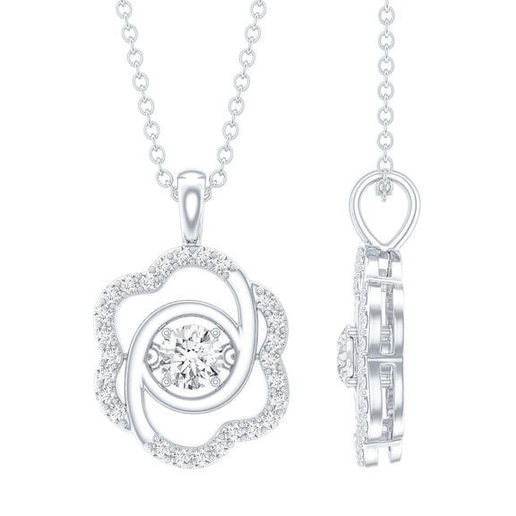 Rosec Jewels Lab Created Diamond Flower Necklace Pendant, with Chain - Ready to Gift for Birthday, 925 Sterling Silver