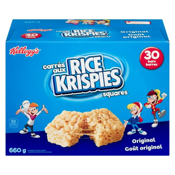 Barres Kellogg's Carrés aux Rice Krispies Goût original, 660 g (format géant) (30 barres de céréales) 660 g, 30 barres