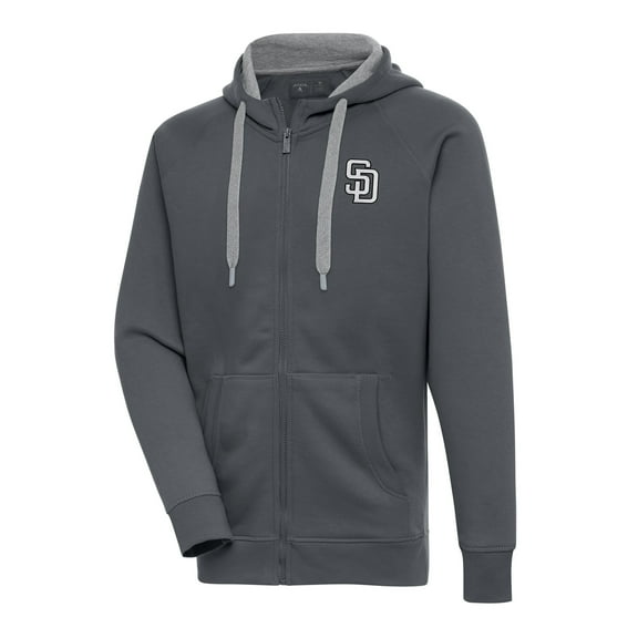 Men's Antigua Charcoal San Diego Padres Metallic Victory Full-Zip Hoodie