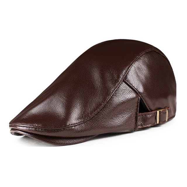 Casquette Plate Rouge Béret pour Hommes en Cuir Véritable Décontractée Ajustable Vintage Décontractée