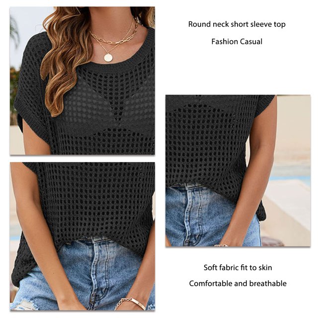 Blusa ahuecada Camisa,Blusa hueca de manga corta Blusa hueca con cuello redondo Blusa hueca con cuello redondo Confiabilidad excepcional