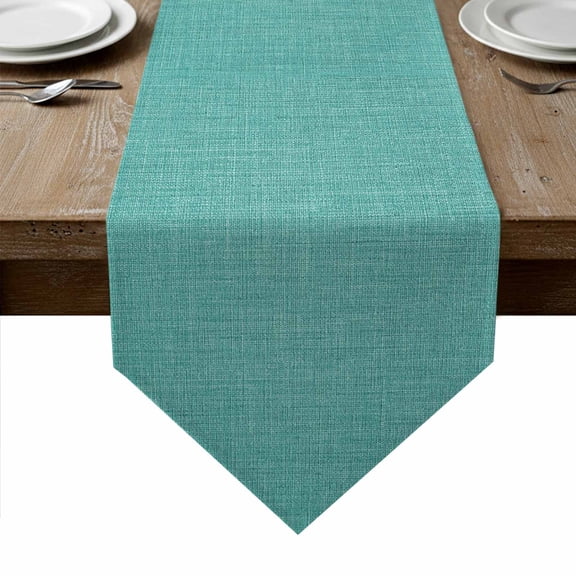 Vintage Teal Green Table Runner Linen Burlap Table Runner 72 Inches Long Farmhouse Retro Solid Color Linen Texture Dresser Scarves for Kitchen Island Coffee Dining Room Party Holiday Decor 18"x72"