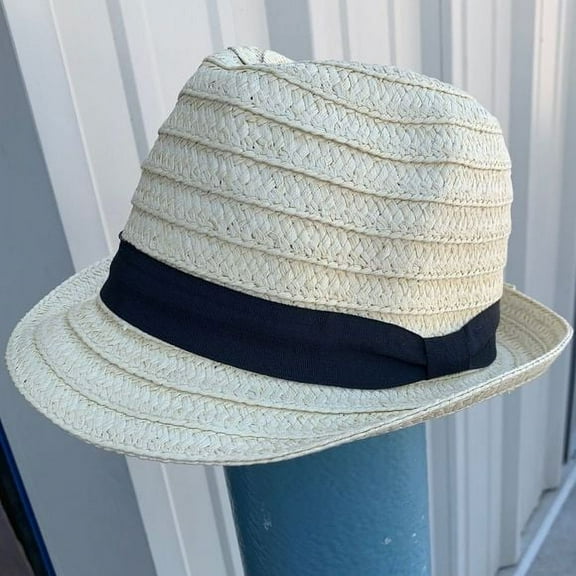 Women's Straw Fedora Black Band Summer Beach Hat