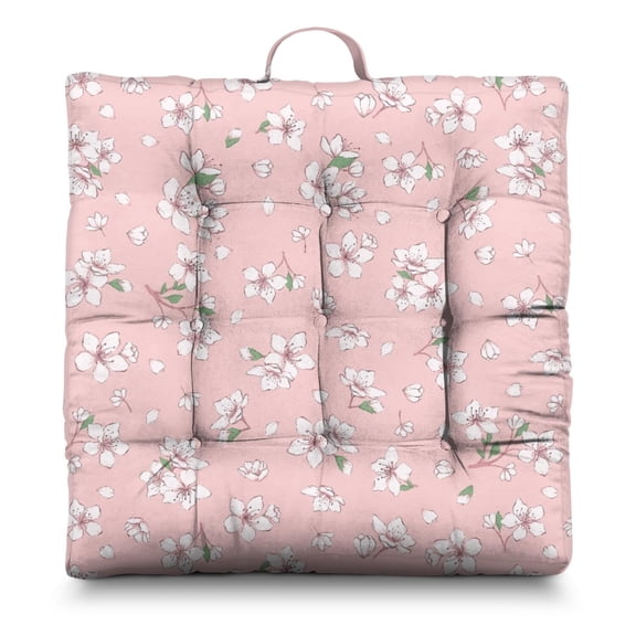 Farmhouse Floral Floor Pillow - Full & Fluffy Square Zabuton with Summer Tropical Design
