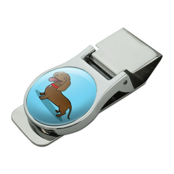 Dachshund Wiener Dog Cartoon Satin Chrome Plated Metal Money Clip