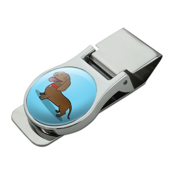 Dachshund Wiener Dog Cartoon Satin Chrome Plated Metal Money Clip
