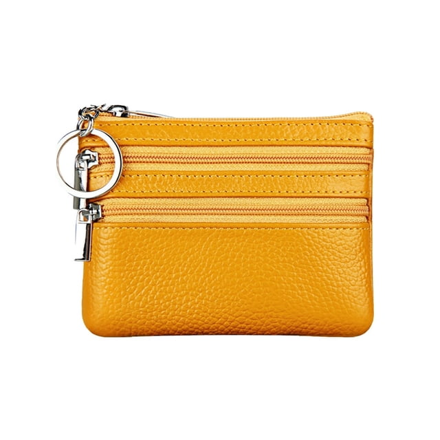 Key Ring Multi Slots Women Wallet Bright Color 3 Zipper Pockets Faux Leather Coin Purse for Daily Using