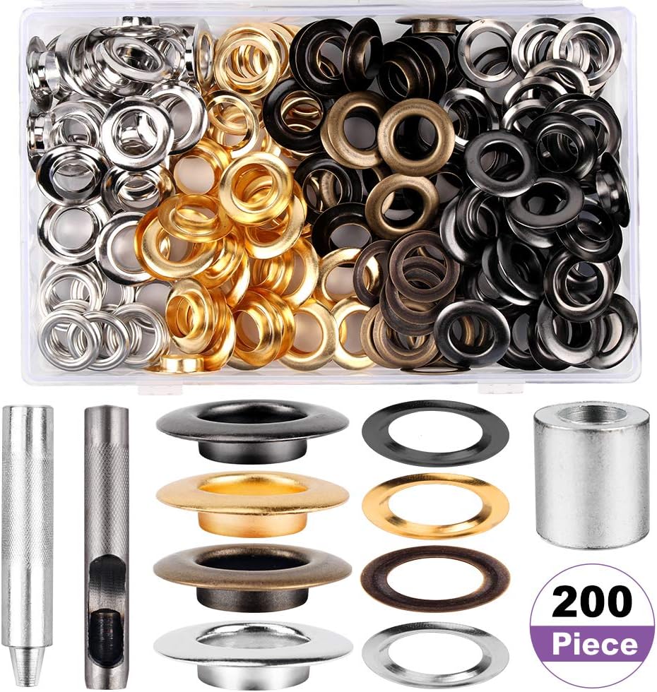 ABCISI 1/2inch Grommet Kit, 100 Sets Grommets Eyelets with 3 Pieces Install Tool Kit, 4 Colors Grommets Kit with Storage Box for Craft Making, Repair and Decoration