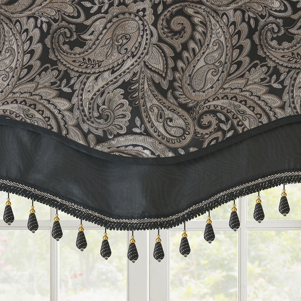Gracie Mills Thornton Paisley Jacquard Window Valance with Beads trimming - GRACE-11010