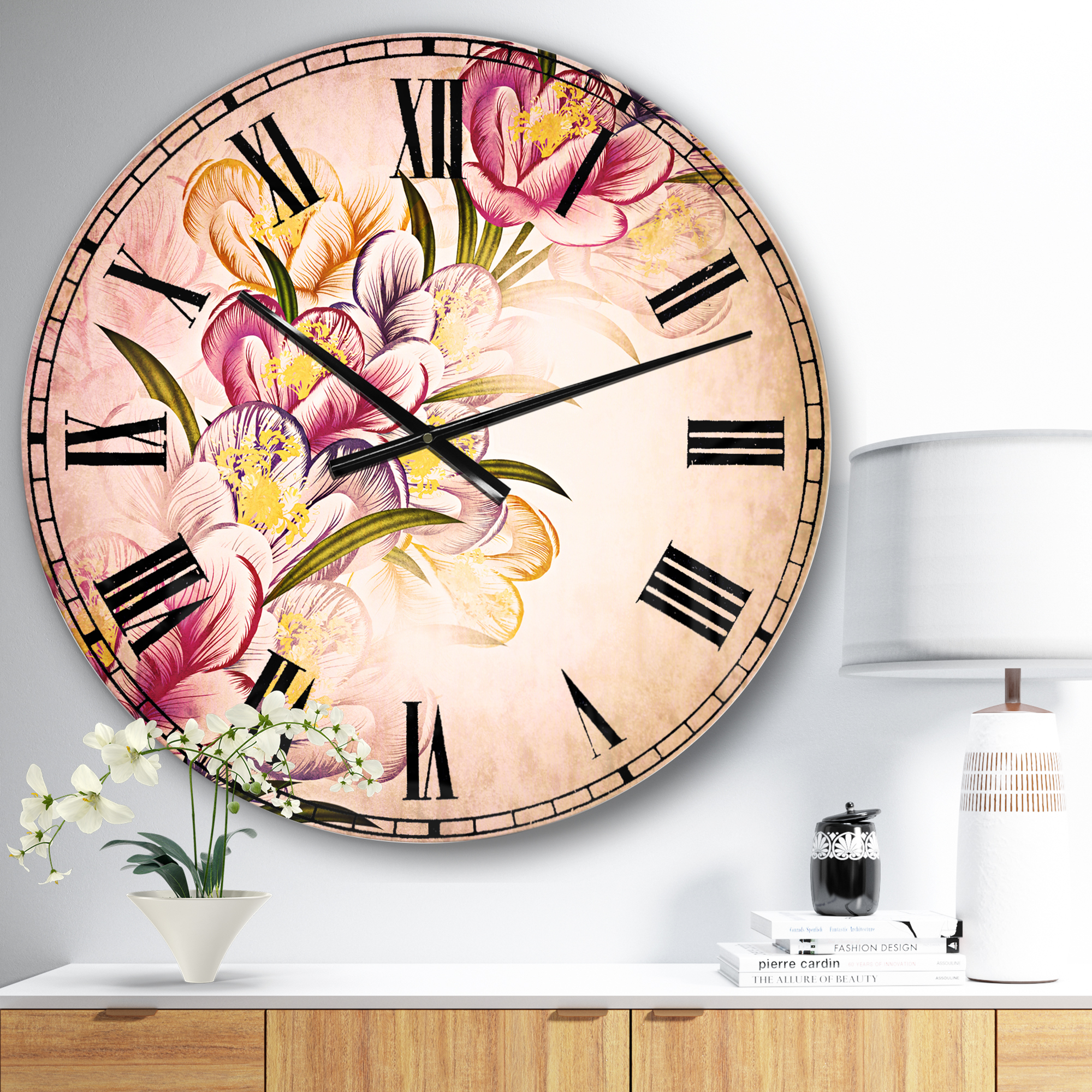 Designart 'Vector Purple Flowers' Traditional wall clock