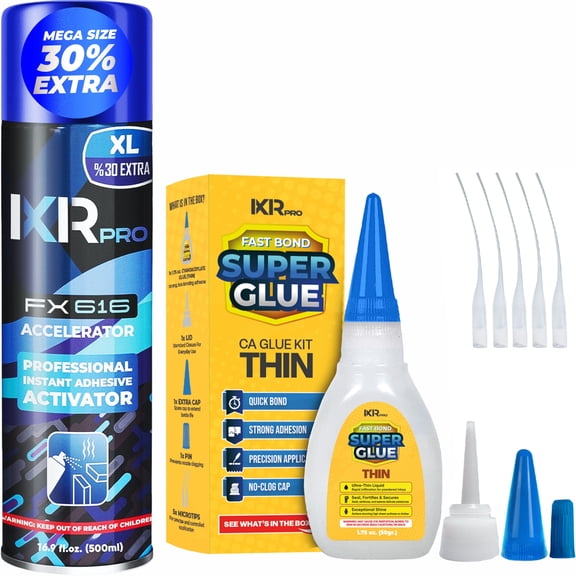 CA Glue Thin Viscosity Kit with Activator, 1.75 oz Cyanoacrylate Adhesive   6 oz Accelerator for Wood, Plastic, Crafts and Precision Repairs