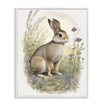 Stupell Industries Rabbit with Meadow Blooms Animals & Insects Painting White Framed Art Print Wall Art, 11 x 14
