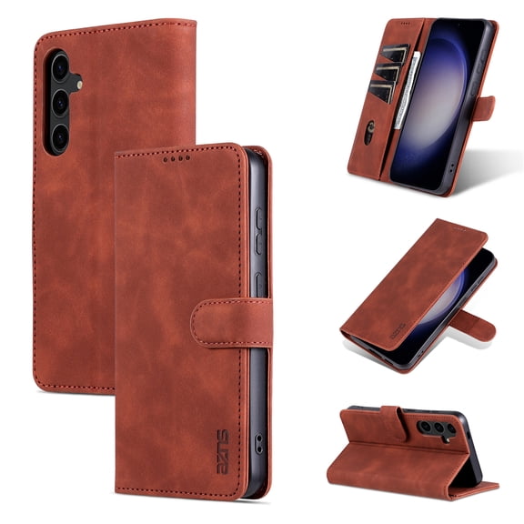 Allytechgroup Wallet Case for Samsung Galaxy S24 Plus, Premium PU Leather RFID Blocking Cards Slots Stand Mangetic Closure Flip Folio Phone Case Cover for Galaxy S24 Plus, Brown