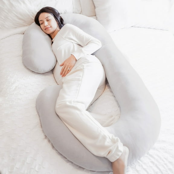 Regalo Premium Ultra Soft C Shaped Full Body Maternity Pillow with Removable Cover, 55 inch, Gray