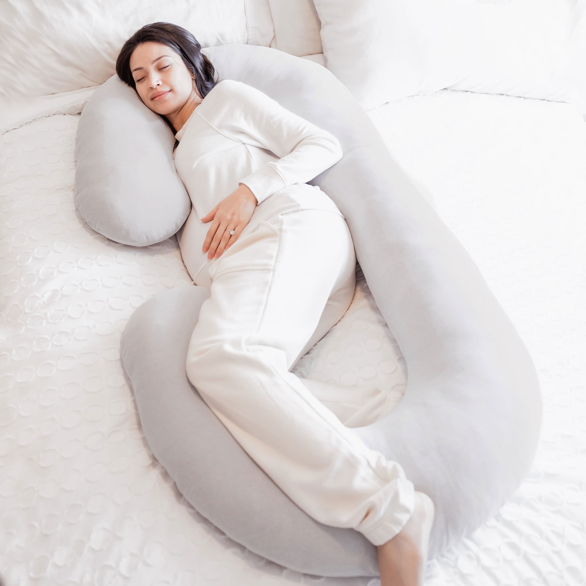 Regalo Premium Ultra Soft C Shaped Full Body Maternity Pillow with Removable Cover, 55 inch, Gray