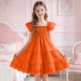 thumbnail image 2 of WUANDIXFA Girls Dress Flutter Sleeve A-Line Sundress Summer Casual Party Midi Dresses for 5-12 Years Kids (Orange, 5-6 Years), 2 of 7