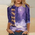 thumbnail image 2 of Enjoytime Halloween Tops for Women Ghost Printed Crew Neck 3/4 Sleeve Shirts Plus Size Fashion Vintage Funny Casual Tees, 2 of 5