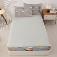 thumbnail image 4 of Castle Fairy Cartoon Train Zipper Full Size Comforter Sets with Fitted Sheet and 2 Pillowcases,Cloud Star Print Zipper Bedding Set for Bedroom,Gray Yellow,4pcs,Grey Reversible, 4 of 6