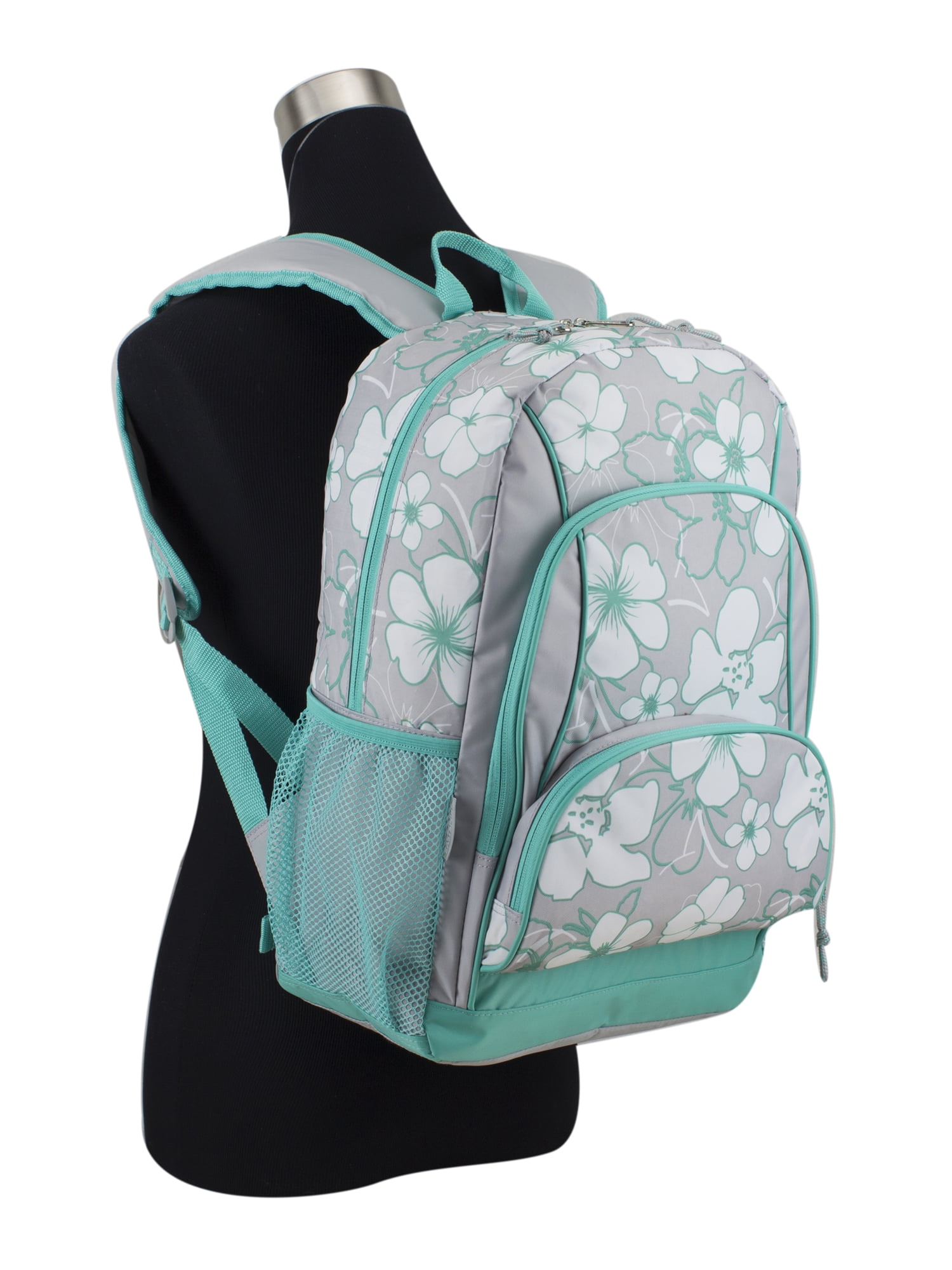 Eastsport Unisex Triple Pocket Backpack, Gray Mint Floral